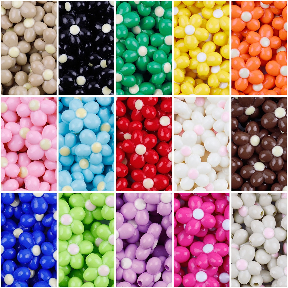 Manik-manik Bunga Kecil Warna Solid Akrilik Manik-manik Bunga Lima Kelopak untuk DIY Membuat Perhias