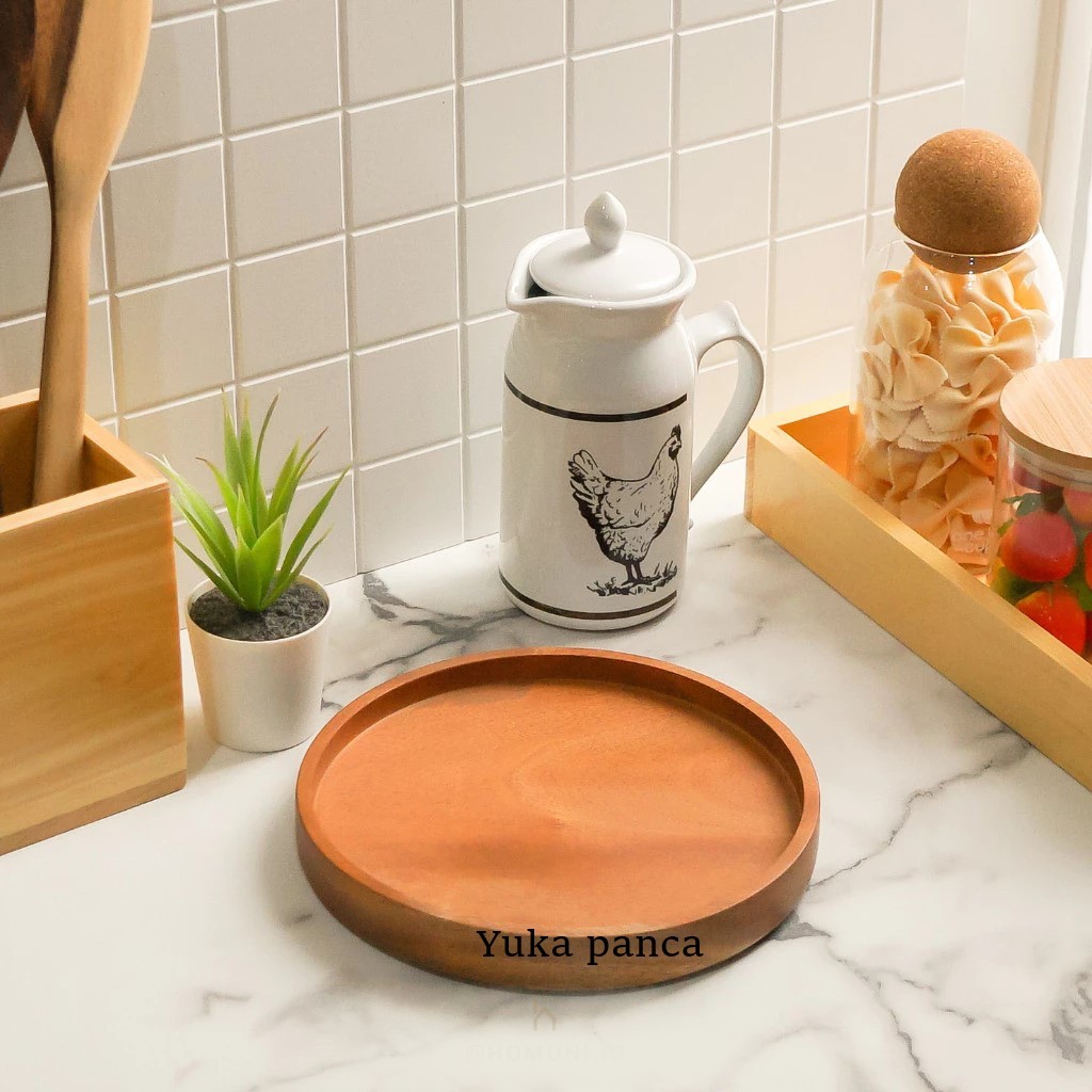 Nampan Kayu Bulat Estetik/Wooden Tray/Baki Hantaran Seserahan Tatakan Kayu Aesthetic