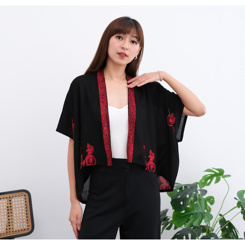 BATIK UNIVERSALKU - Bolero batik cap modern motif sepeda sogan gold