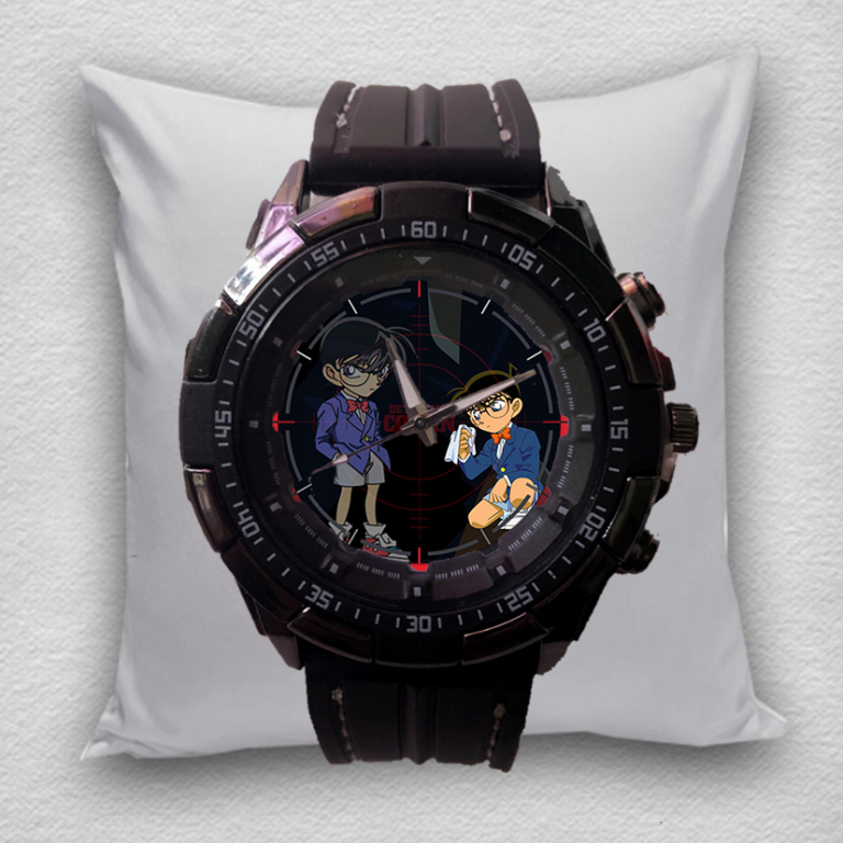 Jam Tangan DETEKTIF CONAN Hitam Cowok Dewasa Custom Keren Terbaru Karet Silicone Quartz Analog