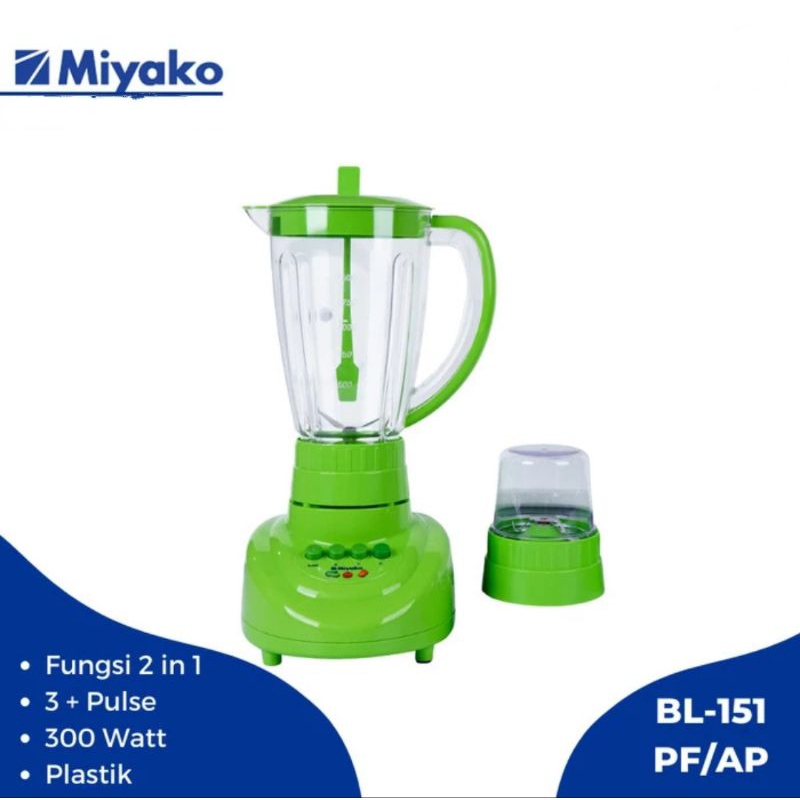 Blender Miyako Plastik 2in1 Blender Miyako 151 PF-AP Hijau Blender Plastik Miyako Mangkok 2