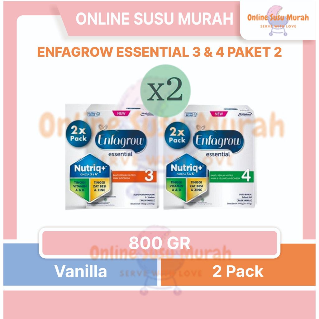 ENFAGROW ESSENTIAL 3 4 PAKET 2 KOTAK 800GR TAHAP 3 1-3 THN TAHAP 4 3 THN KE ATAS 800GR ENFAGROW SSKD
