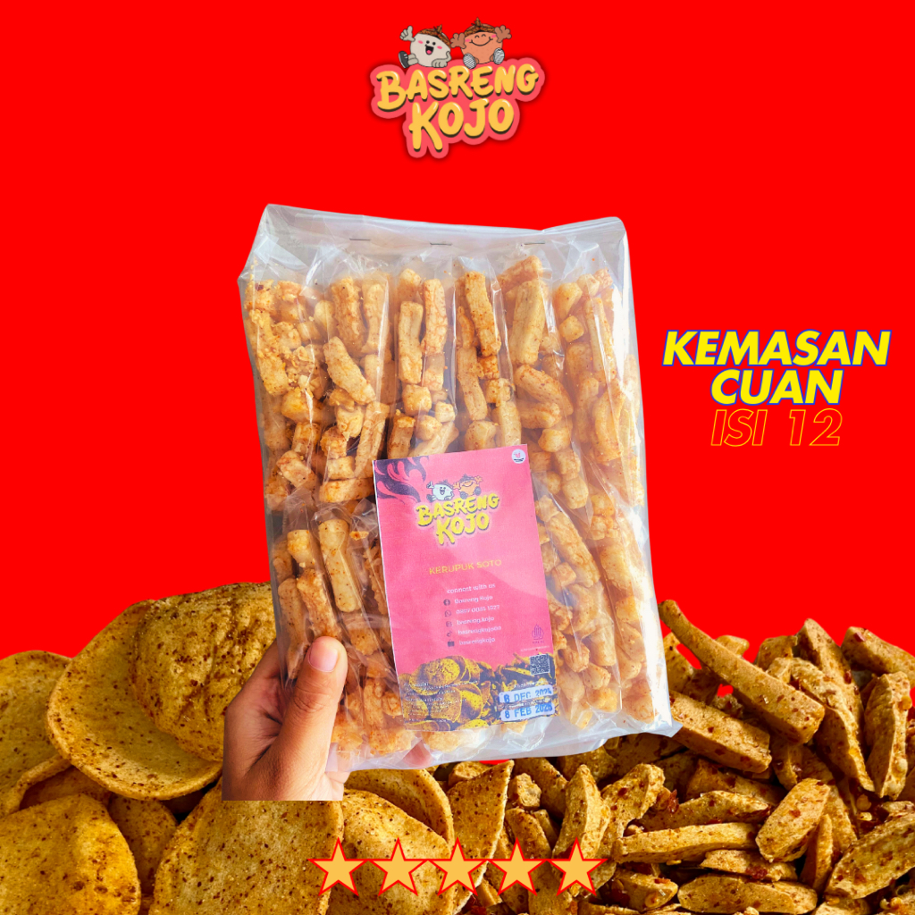 

Kerupuk Soto Basreng Kojo Rp1000 Isi 12 Pedas Original