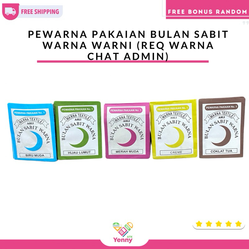 

Pewarna Pakaian Merk Bulan Sabit Warna Warni (Req Warna Chat Admin) (Per Pcs)