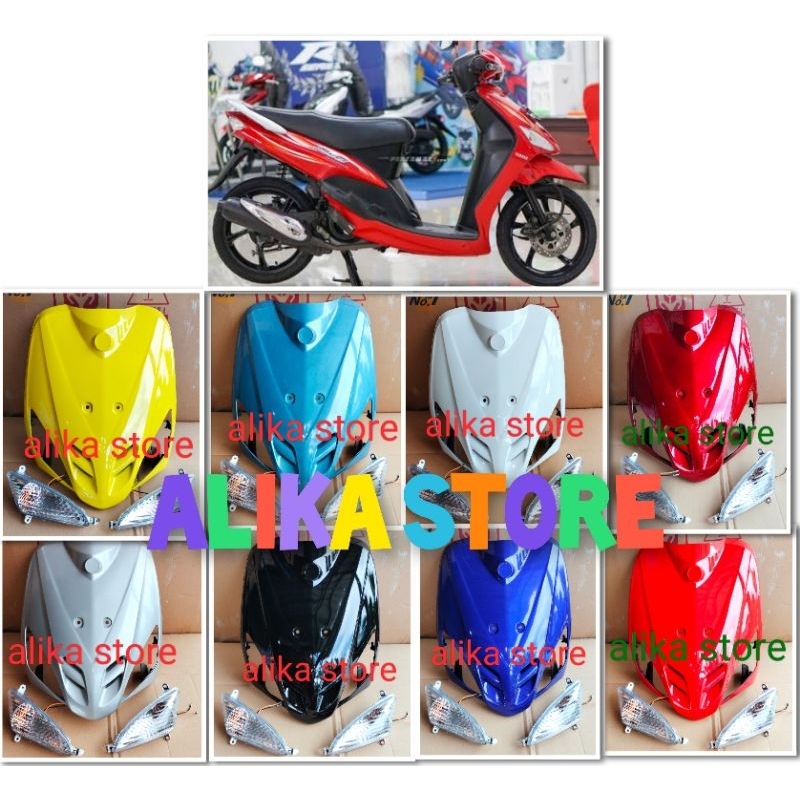 tameng depan dan sein sen set motor yamaha mio sporty sintung mata kucing warna hitam putih merah ca