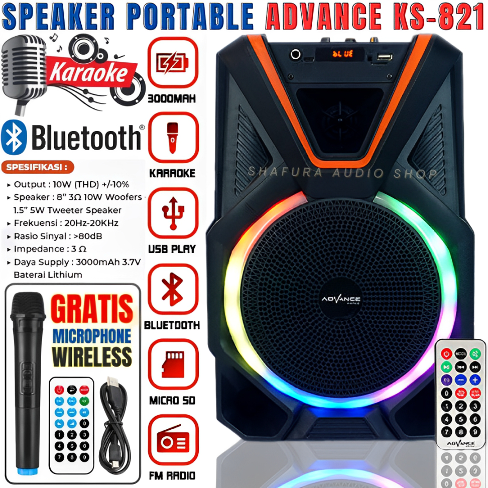 Advance Ks-821 Speaker Portable 8" Bluetooth Free Mic Wireless | Speaker Bluetooth Advance Ks 821 8 