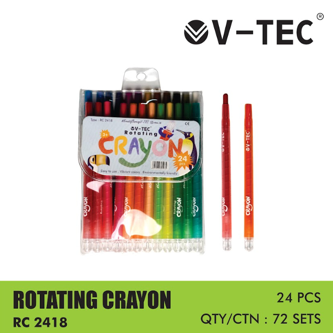 

V Tec Rotating Crayon / Twist Crayon / Krayon Putar 24 Warna (LONG & SHORT)