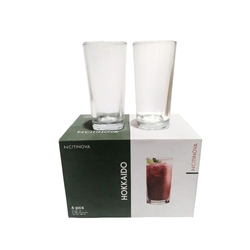 Citinova Gelas Hokkaido 350ml - gelas minum kaca - CITINOVA Hokaido Gelas Kaca 350ml isi 6 pcs