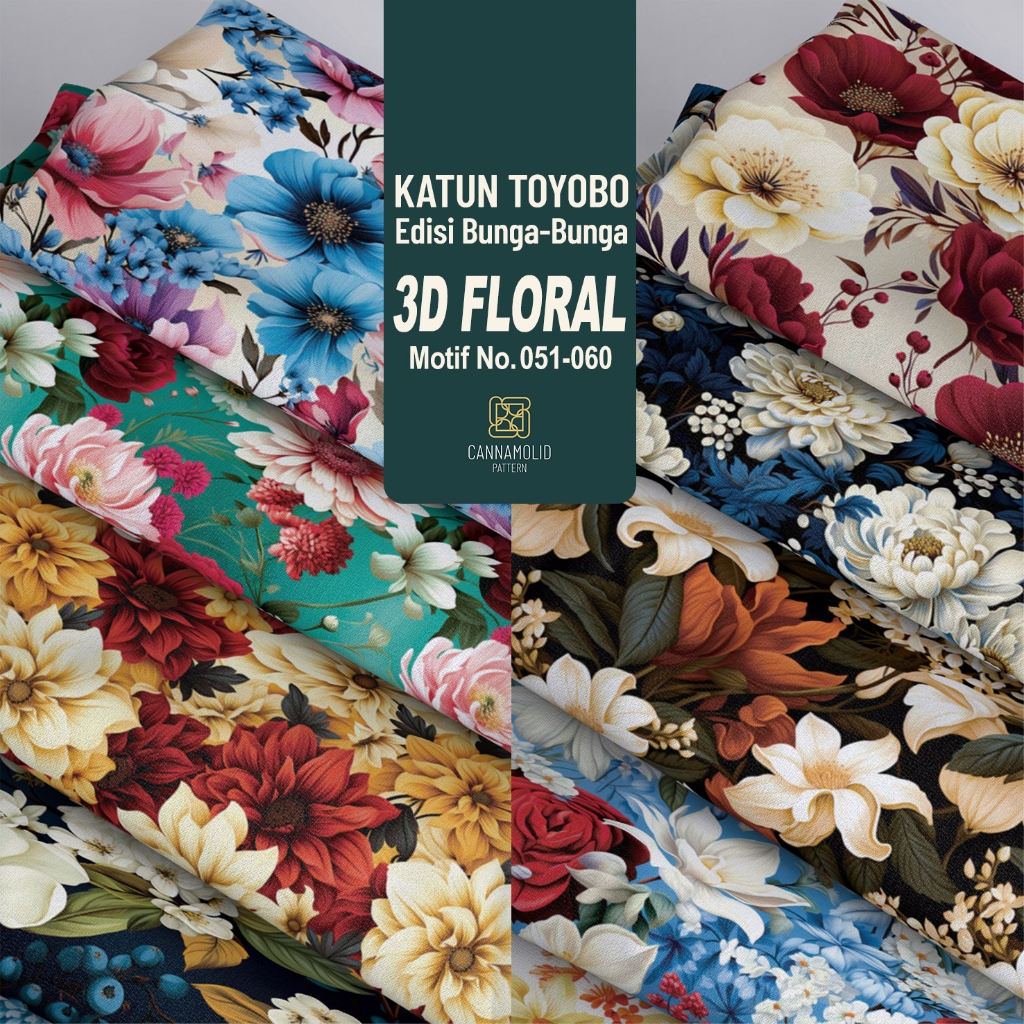 Kain Toyobo Motif BUNGA 3D Besar | Lebar 145cm | 3D FLORAL 51-60
