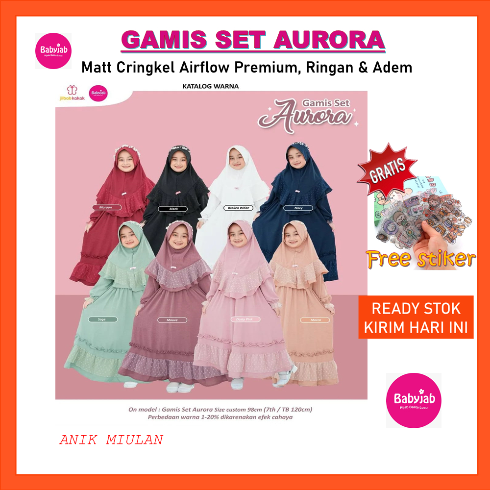 GAMIS SET AURORA - BABYJAB - BAHAN MATERIAL CRINGKLE AIRFLOW - GAMIS ANAK