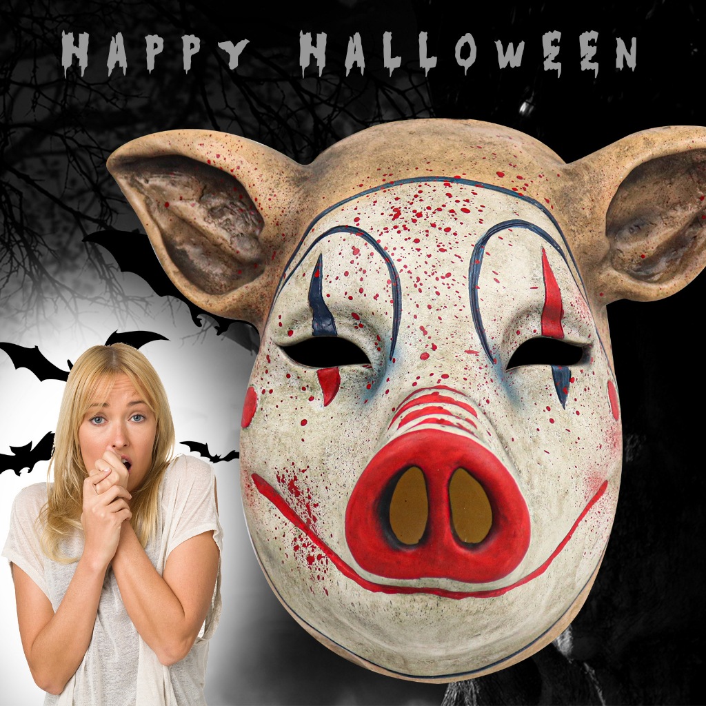 Topeng Wajah Latex Cosplay CLOWN PIG Halloween Latex Mask