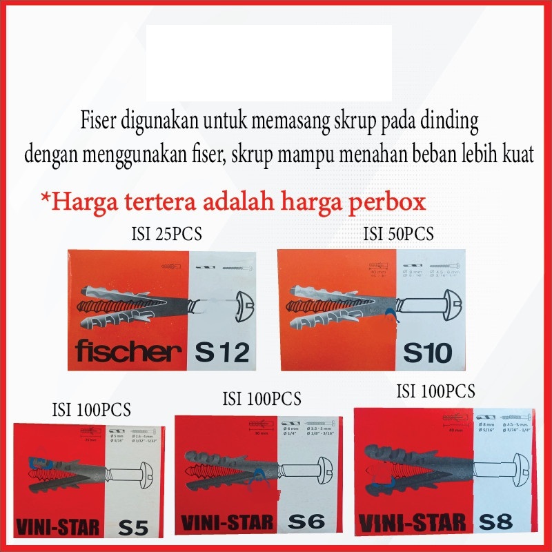 Skrup Angkur Wall Plug VINI STAR S6 S8 S10 S12 / Sekrup Viser Fiser FISHER