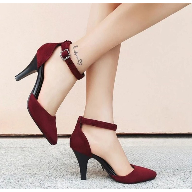 SEPATU WANITA MERAH MAROON HAK TINGGI HIGH HEELS 7 CM FR04 SEPATU PESTA KERJA KANTOR KONDANGAN FORMA