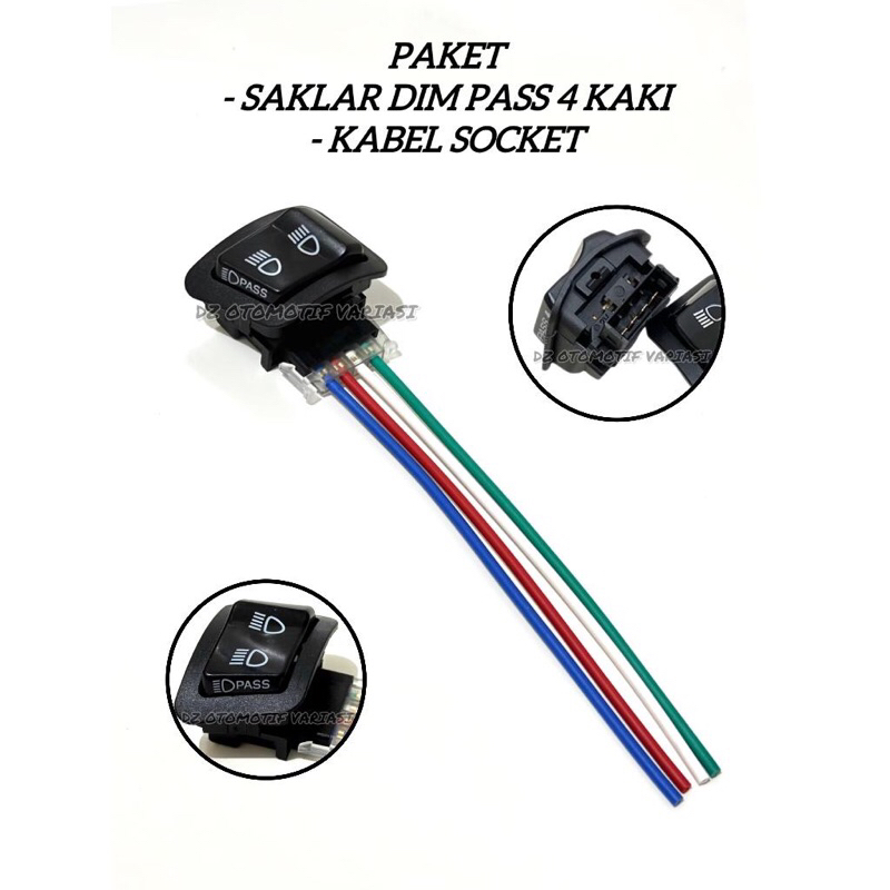 Paket 1 Set Saklar Pass Beam 4 Pin Tombol Pass Beam Lampu Tembak + Kabel Socket Untuk Motor Honda