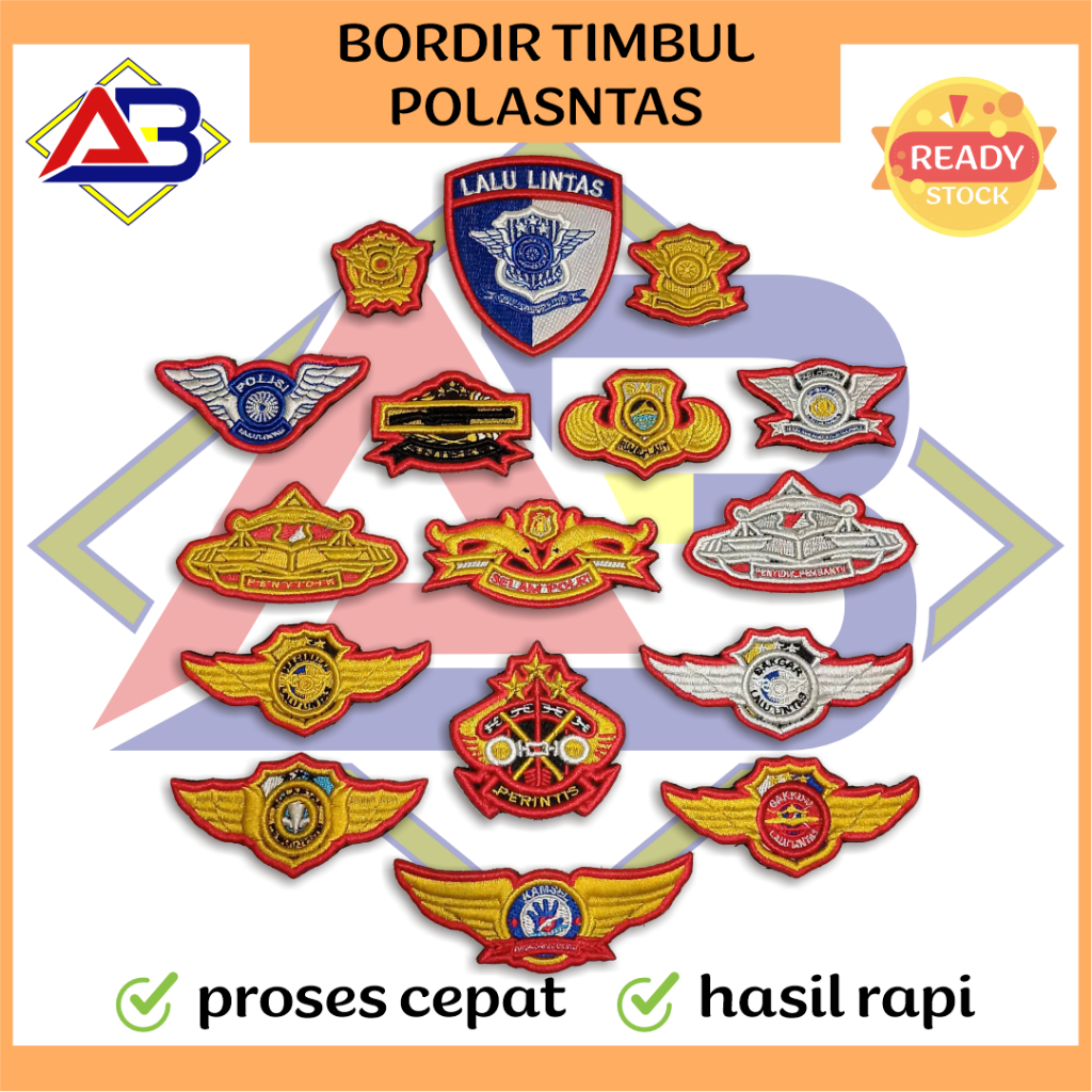 Atribut Lantas Terbaru Bordir Timbul Polisi Polri x Ready Stock