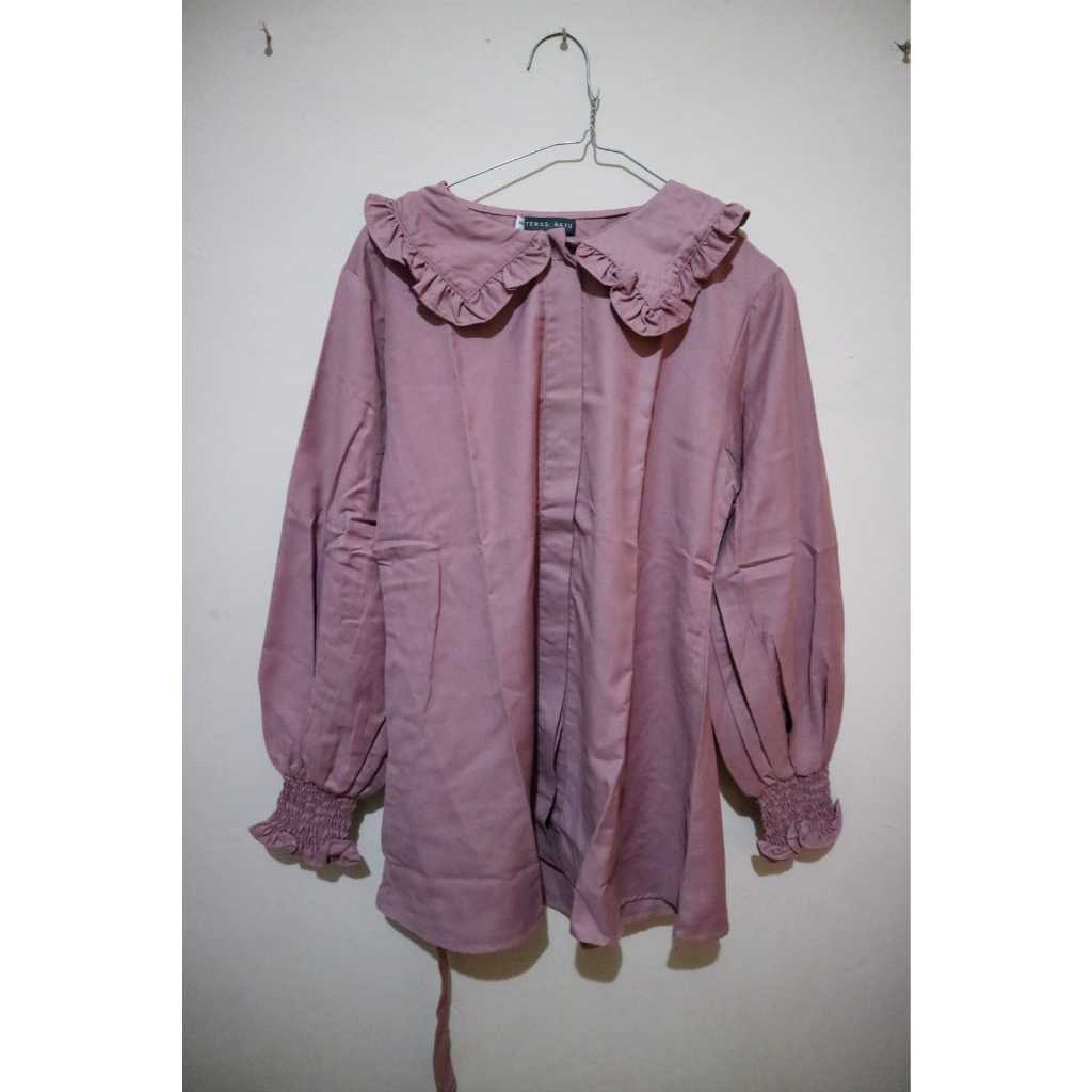 Blus Wanita Ungu Ruffle Lengan Panjang - Blouse