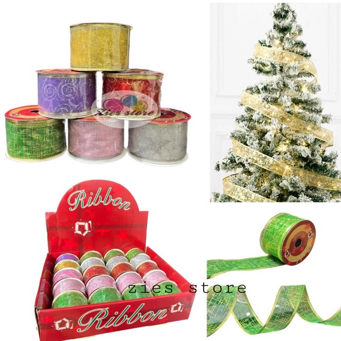 

Diskon Kilat 5 Pita Natal Rol Dekorasi Hiasan Pohon Natal Pita Kawat Motif 27 M