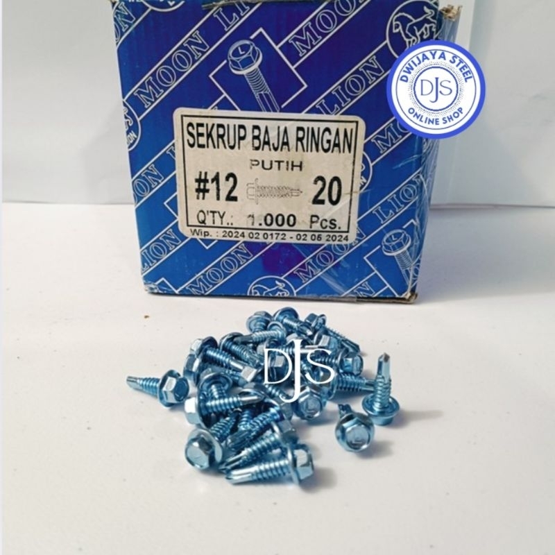 #12X20 BOX BAUT BAJA RINGAN PUTIH 12X20 LION SEKRUP ROOFING BAJA RINGAN KEPALA HEX 12X20