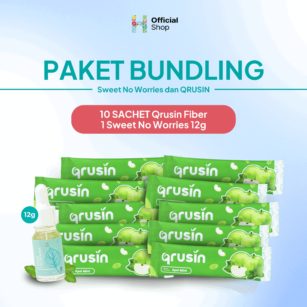 

Qrusin Fiber - Minuman Diet Serat Fiber Slim Suplemen Detox Pelangsing Penurun Berat Badan 10 Sachet + 12gram Stevia Liquid Herbalant