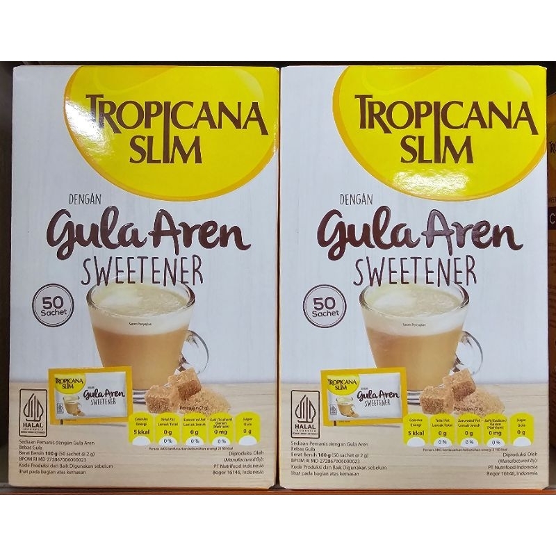 

Tropicana Slim Gula Aren 100g Box (isi 50 sachet × 2g)