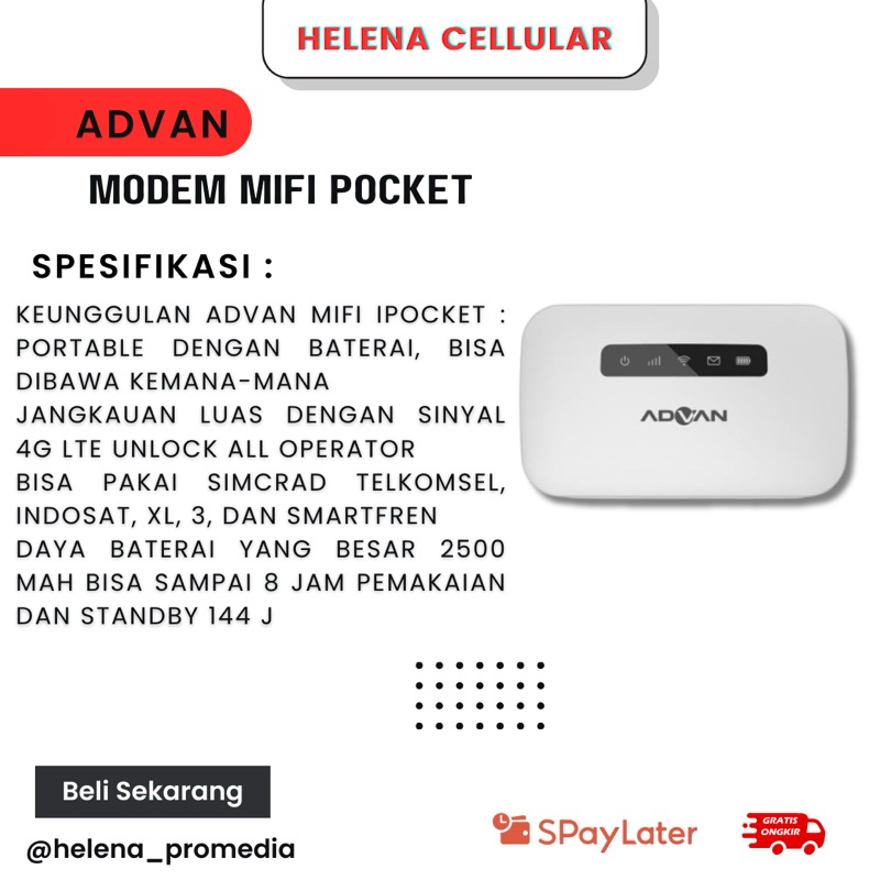 ADVAN Modem MiFi Pocket 4G LTE Portable Unlock All Operator