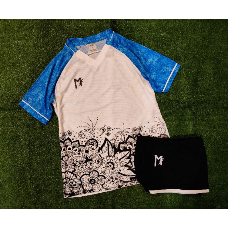 Jersey Motif Bunga Puti Biru Langit Muzakar Apparel Bahan Adem