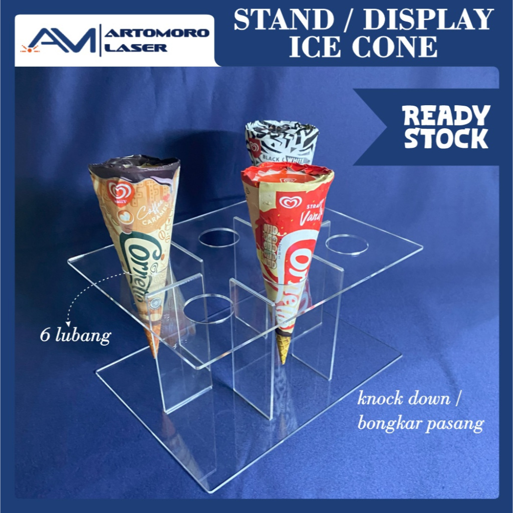 STAND DISPLAY ICE CREAM CONE GELATO ACRYLIC RAK ES KRIM HOLDER ICE CREAM CONE AKRILIK BENING