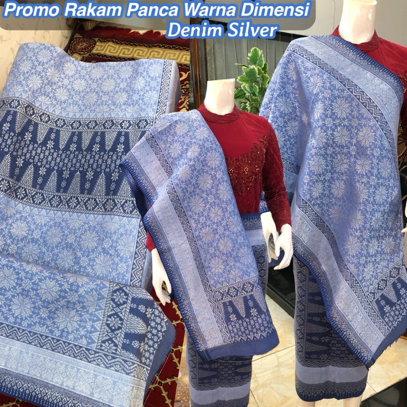 Songket Rakam Panca Warna Dimensi Promo/ Biru Denim Silver/ songket tenun asli palembang /ilham song