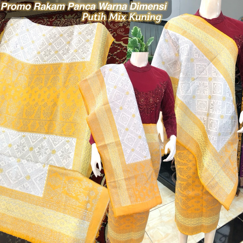 Songket Rakam Panca Warna Dimensi Promo/Putih Kuning/ songket tenun asli palembang /ilham songket pa