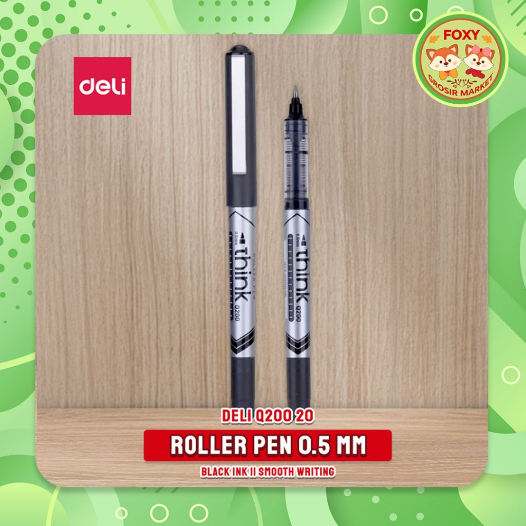 

(1 PCS) Roller Pen Deli Q200 0.5 mm Tinta Hitam / Bolpoin DELI Smooth Writing with Ink Indicator Design