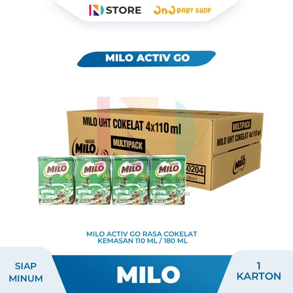 

Milo ACTIVE-GO Rasa Cokelat Kemasan 110ml/180ml 1 Karton Isi 36 Pcs