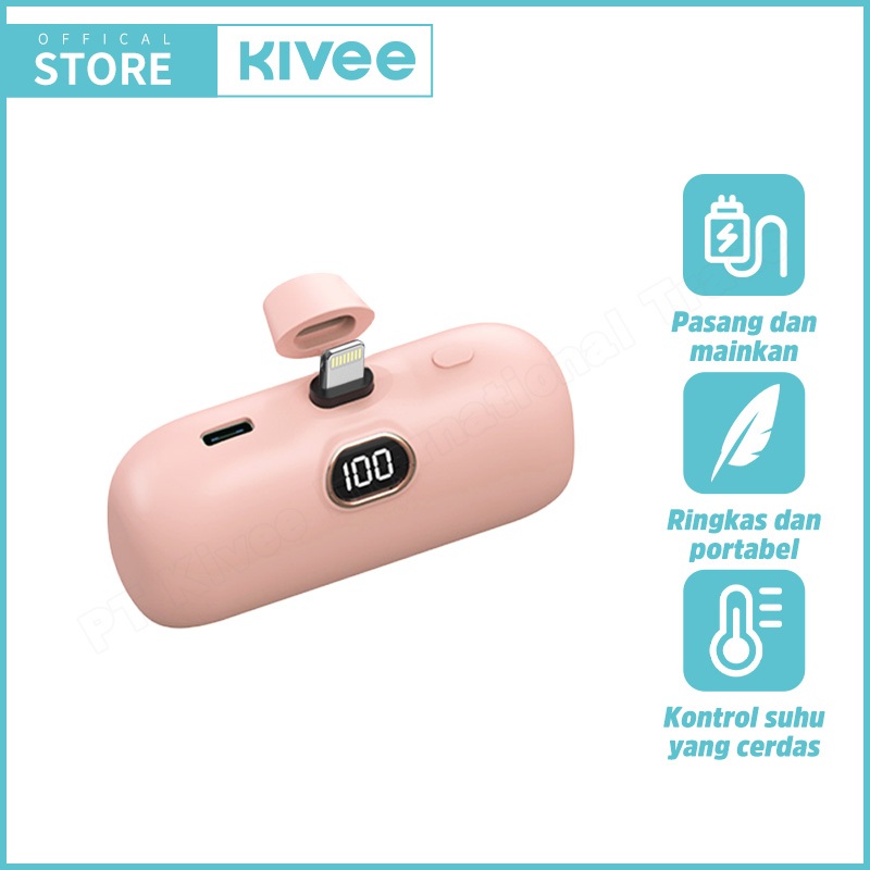 KIVEE Pocket Powerbank iphone portabel mini Fast charging 5000 mAh desain lucu 3 colors macarons