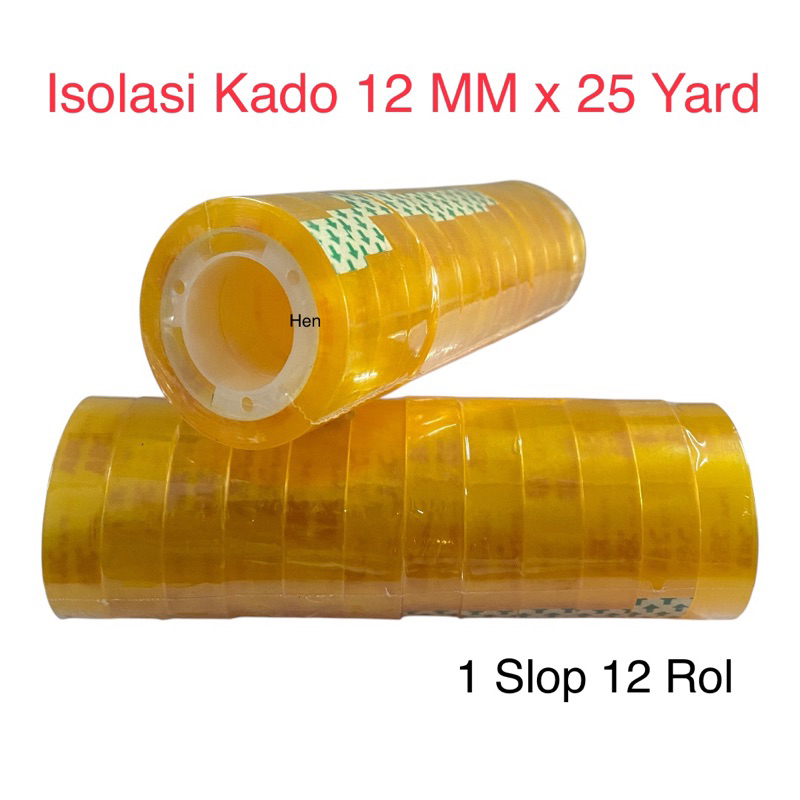 

Isolasi mini | Isolasi Kado kecil 12mm x 25 Y | Selotip Bening isi 12 pcs Rol Gulungan Tebal |