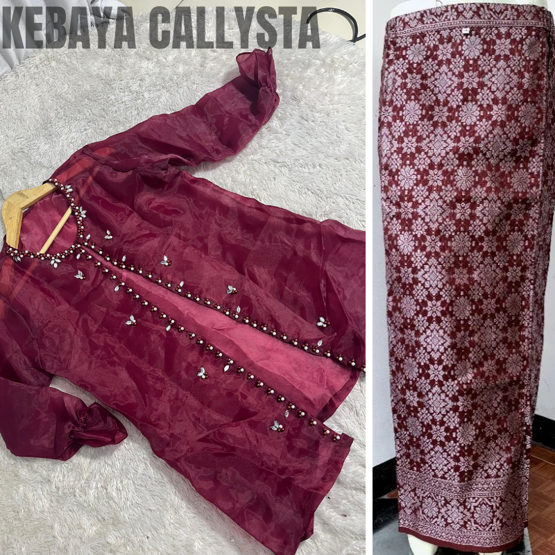 ONE SET ORGANZA  SETELAN KONDANGAN WANITA ROK SONGKET SPAN TUTU TILE MUTIARA BAWAHAN KEBAYA  WANITA