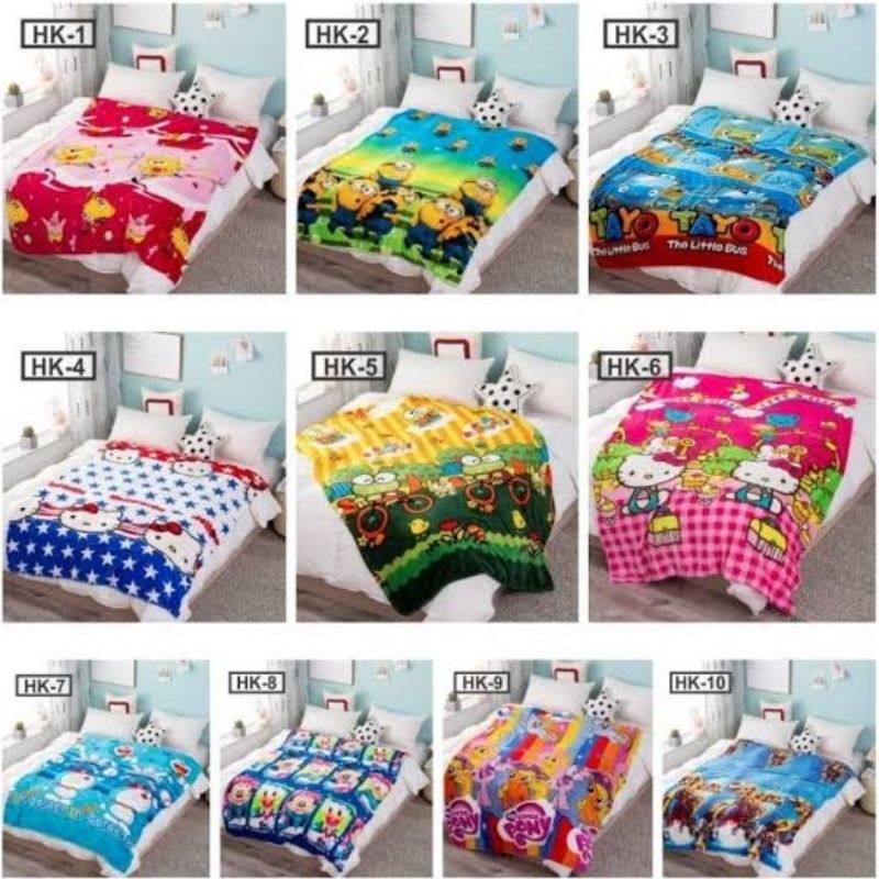 selimut bulu halus anak karakter cowok cewek anak uk 130x185