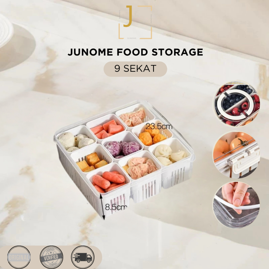 JUNOME Wadah Penyimpan Bumbu Dapur/Makanan/Sayuran Anti Tumpah/ Bebas BPA 9 SEKAT