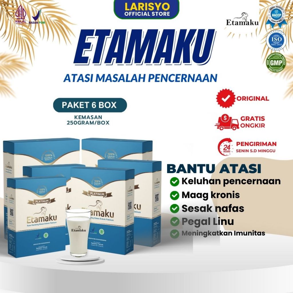 

Etamaku Susu Kambing Etawa Untuk Kesehatan dan Pencernaan Kemasan 250 gr Paket 6 Box