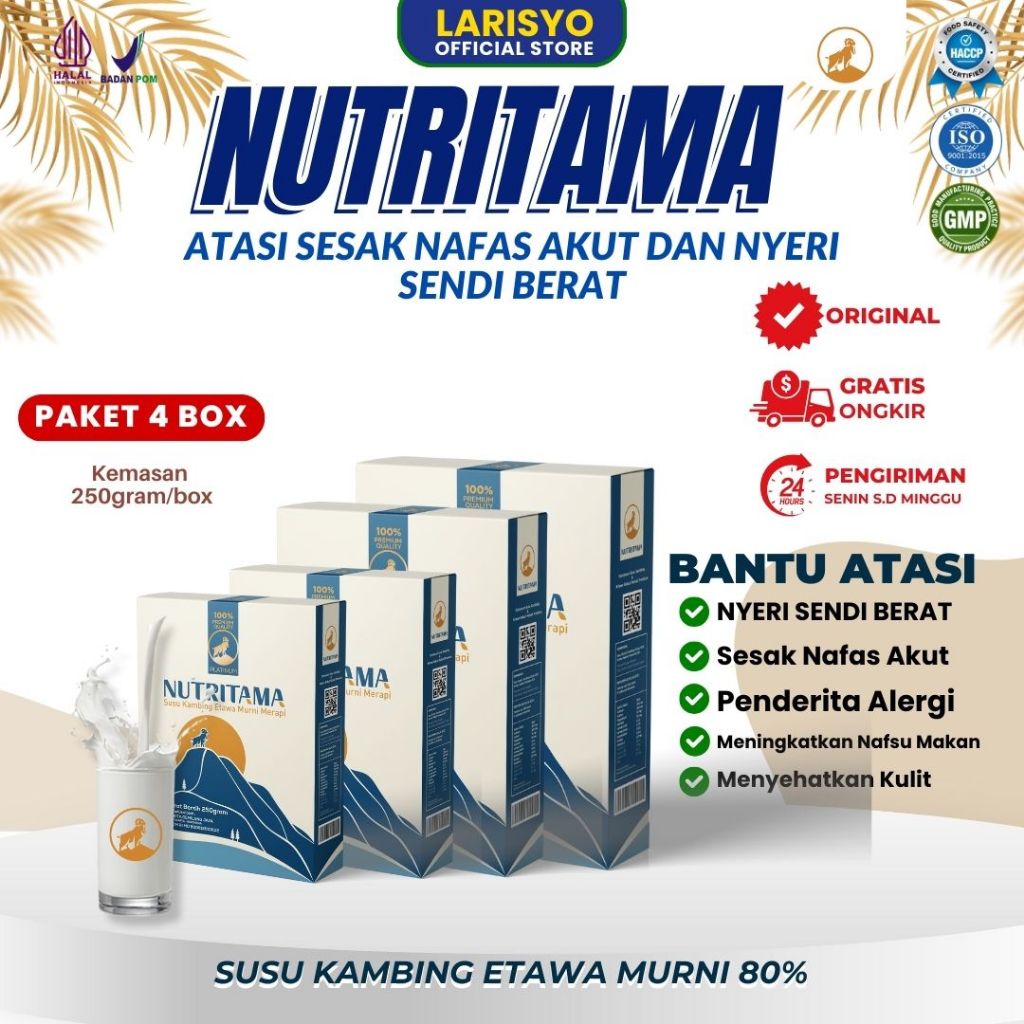 

Nutritama Paket 4 Box - Susu Etawa, Solusi Nyeri Sendi Menjaga Kekebalan Tubuh Dan Kesehatan Keluarga