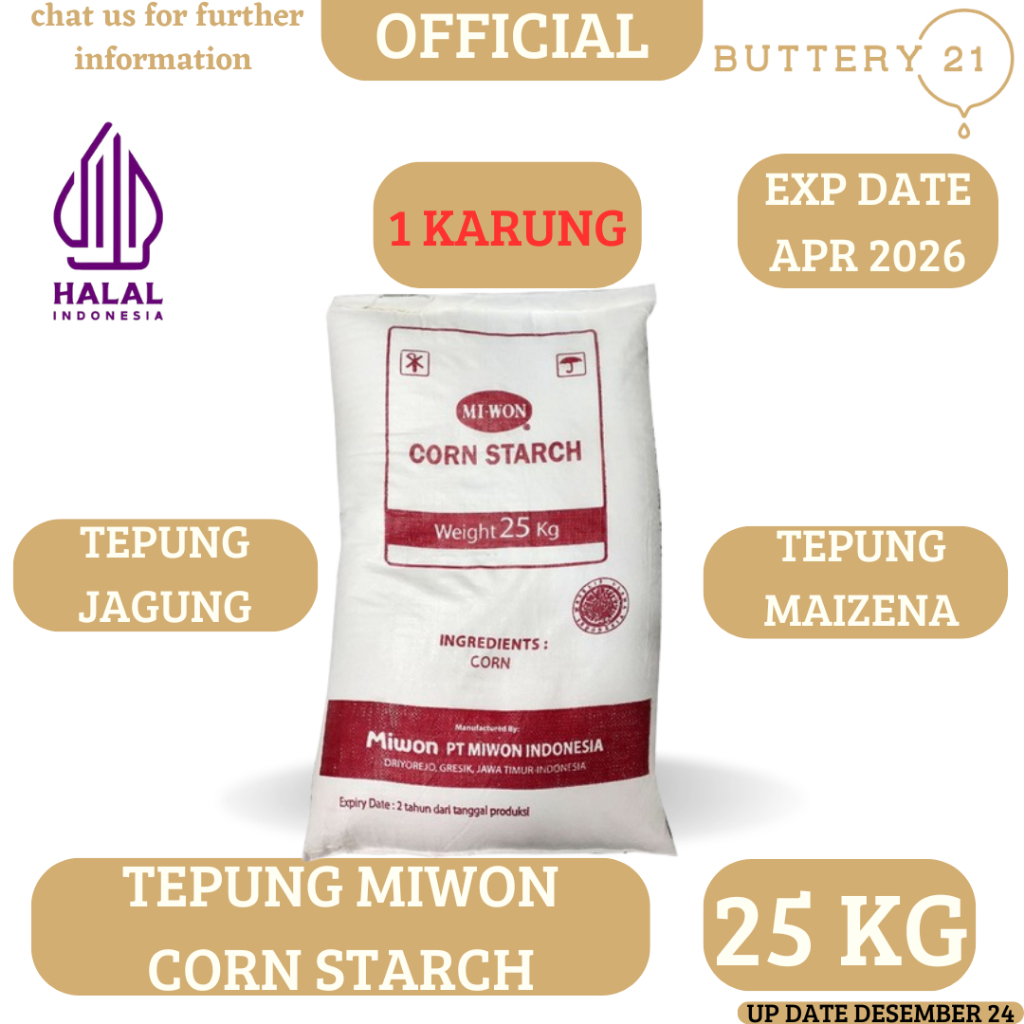 

TEPUNG MIWON CORN STARCH 25 KG/TEPUNG PATI JAGUNG/TEPUNG MAIZENA/TEPUNG TERIGU