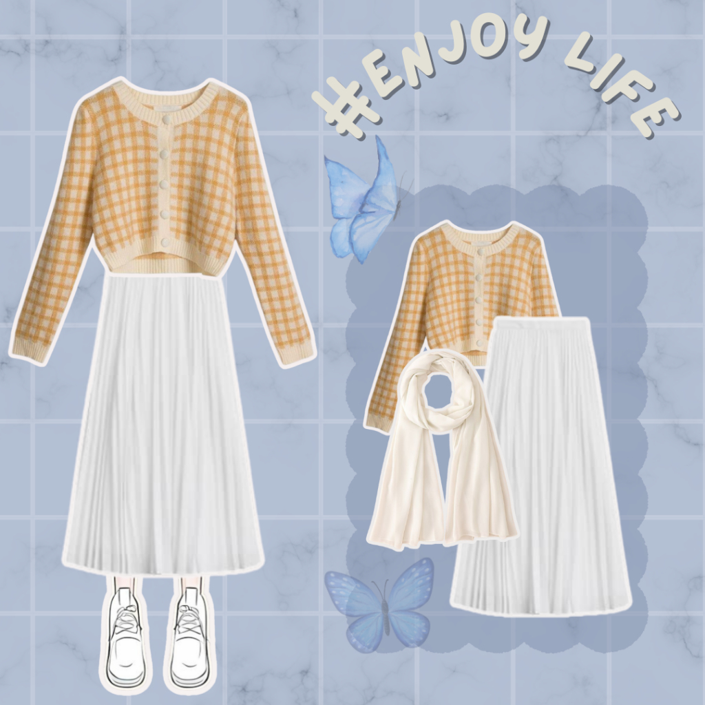 One Set cardigan|korean style cardigan rok plisket premium putih|hijab style