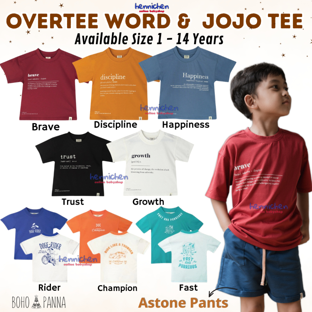 Bohopanna Overtee Word / Jojo Tee 1-10 Tahun Tshirt Atasan Anak 2 Warna /  Tshirt Aesthetic Anak