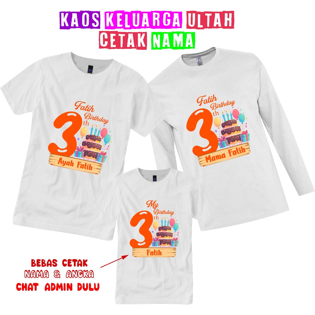 Kaos Ultah Ulang Tahun Cetak Nama atau Angka Keluarga Couple Family Pasangan