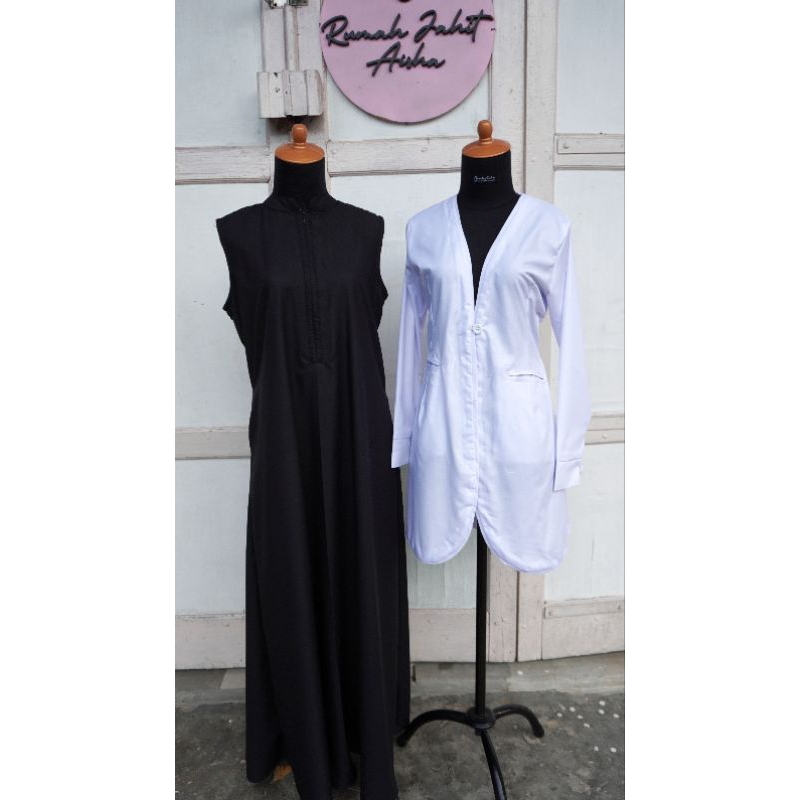 Gamis Inner Outer Hitam Putih (Polos) | Rumah Aisha