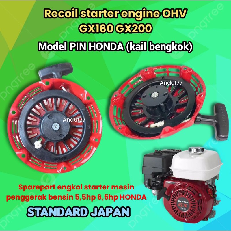 Recoil starter Honda GX160 pin bengkok tarikan mesin penggerak bensin diesel sedot air, kompresor, g