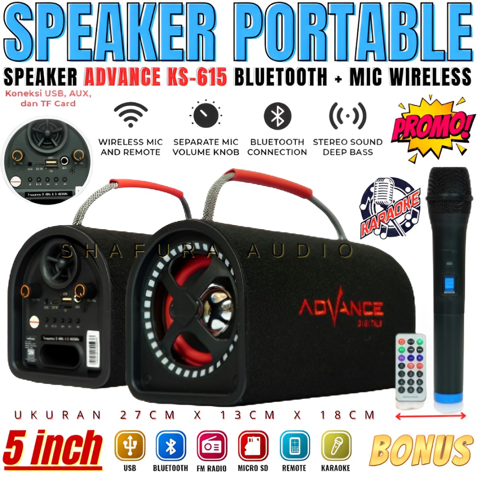 Advance Speaker Portable Bluetooth Ks-615 Free 1 Mic Wirelless Wireless | Speaker Bluetooth Full Bas