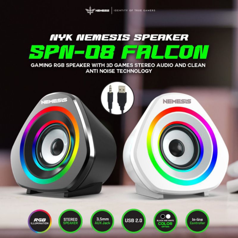 Speaker Desktop RGB Gaming Aktif PC Speaker Sounbard Gaming NYK SPN-08 FALCON (Hitam & Putih)
