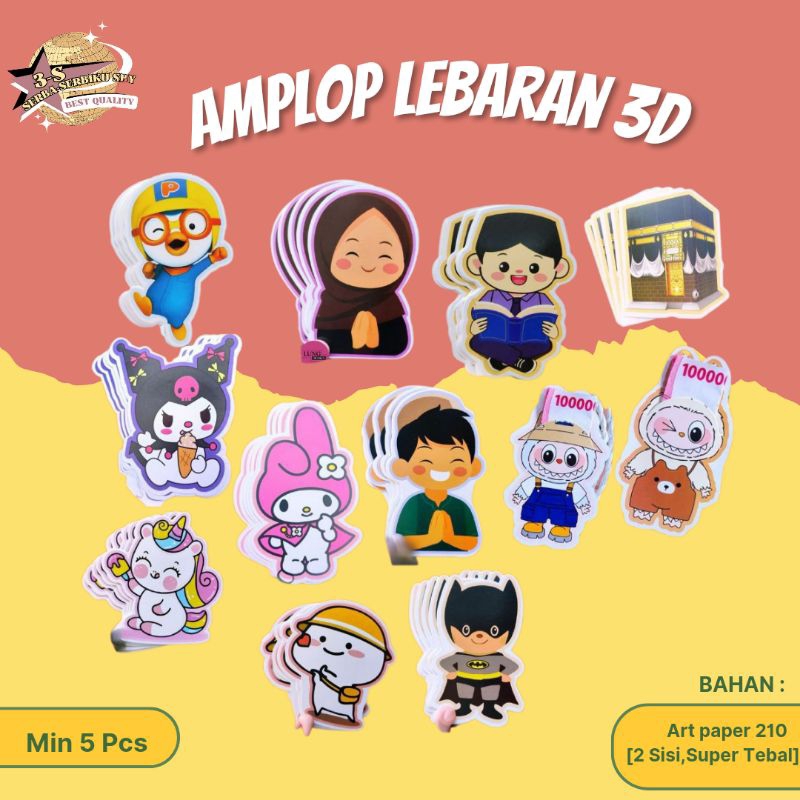 

AMPLOP LEBARAN 3D 2025 / Amplop 3D series Labubu / Amplop Lebaran angpau karakter Kartun Muslim / Amplop idul Fitri Lucu