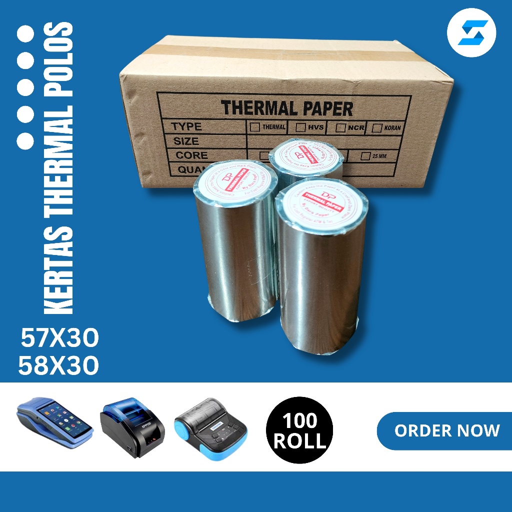 

KERTAS THERMAL POLOS EDC BLUETOOTH 57X30 ISI 100 ROLL