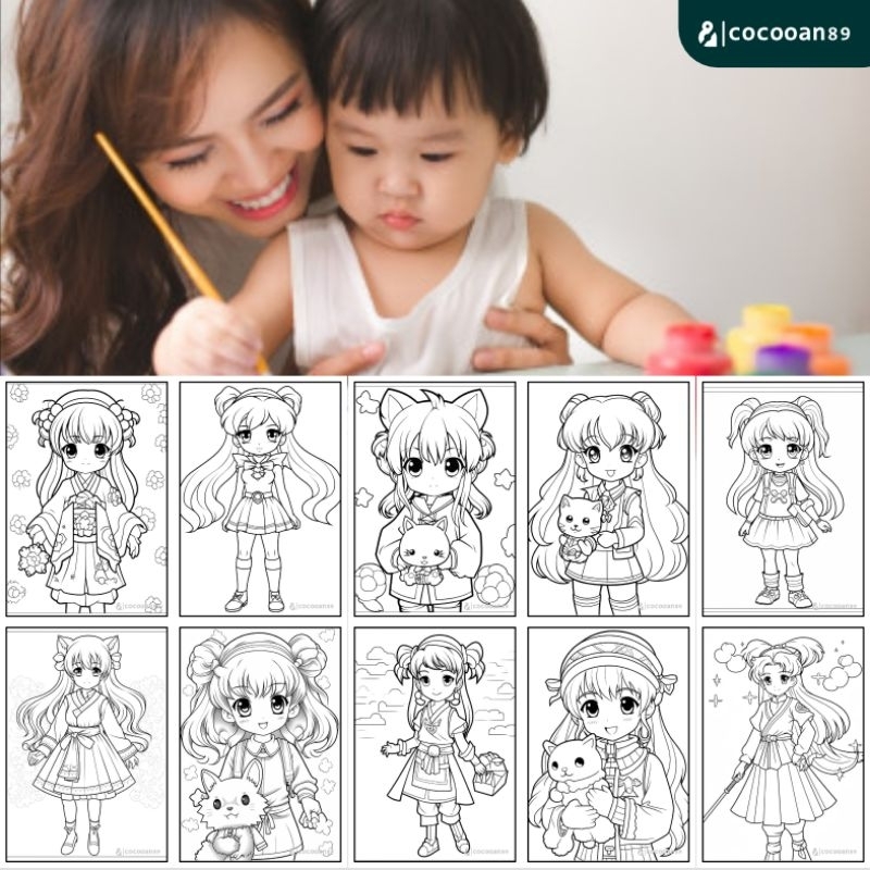 

kertas lembar mewarnai anime girls 2