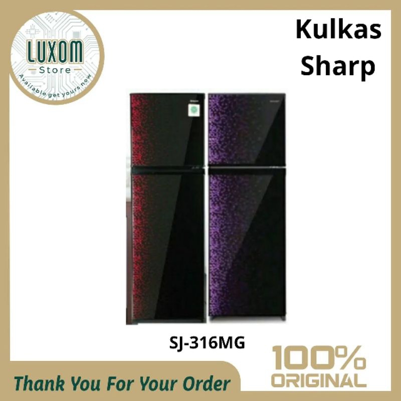 Kulkas Sharp SJ-316MG/Kulkas Sharp 2 pintu/Kulkas/lemari es/Motif/ukuran besar